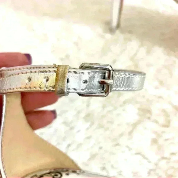 Brash Silver Open Toe Lattice Heeled Sandals - Picture 9 of 16